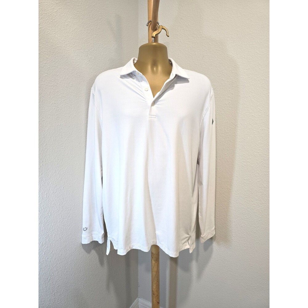 IBKUL Performance Shirt Mens Lge White Long Sleeve Polo UPF 50 Quick Dry Stretch